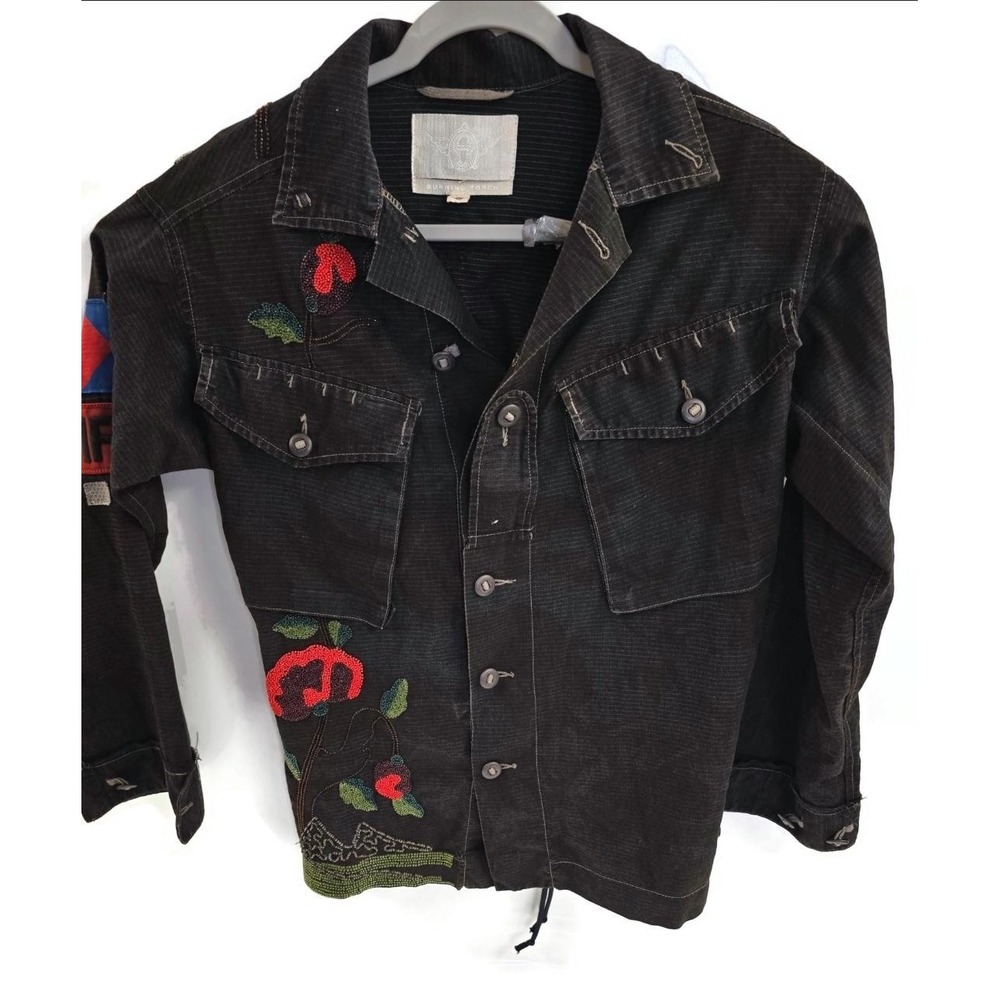 Alchemy Jacket Streetwear Black Beaded Embroidered Floral Recycled Army MP UK